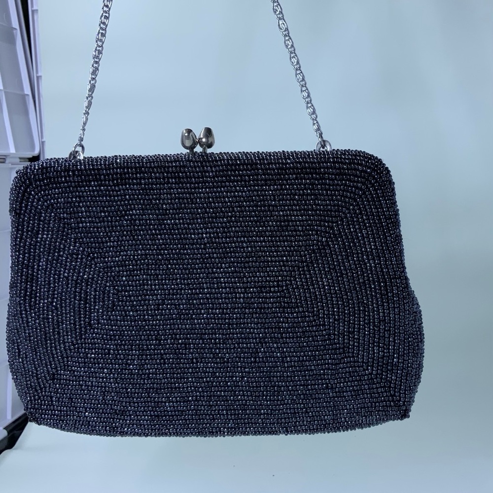 Vintage Made in Japan Black Beaded Evening Purse Made /Japan